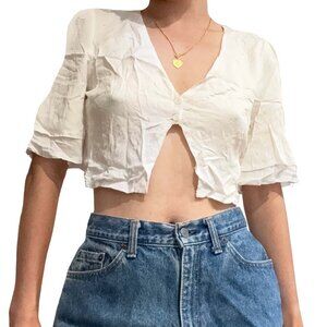 Seek The Label Women's White Button Cropped Top Size Small